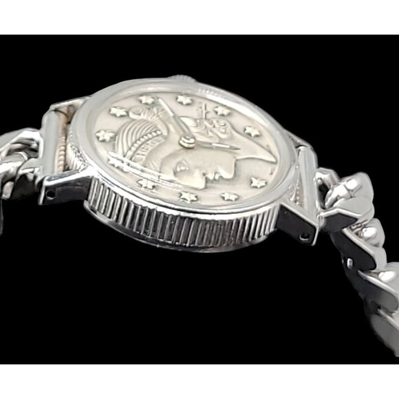 Vtg Vulcain Liberty Head Coin Watch 17 Jewels Swiss FEF 6670 Cal 24mm Kalbe Band - Picture 8 of 16